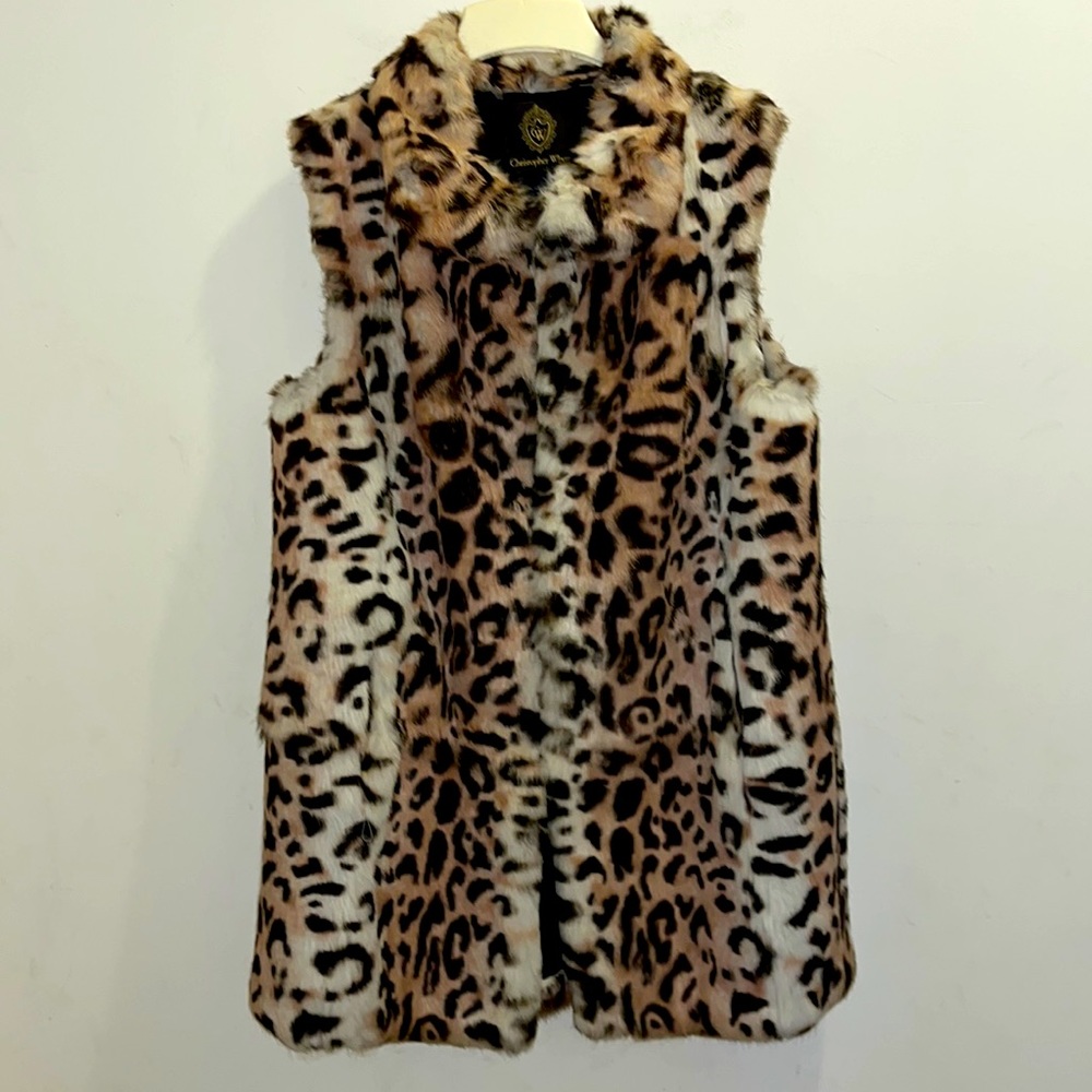 VTG 100% rabbit fur leopard print vest
